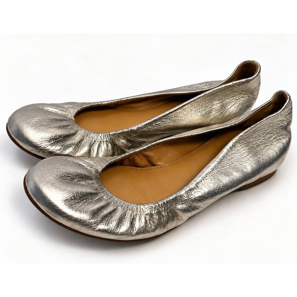 J.CREW Size 6.5 Shoes Ballet Flats Metallic Silver Color Slip On Quiet Luxury